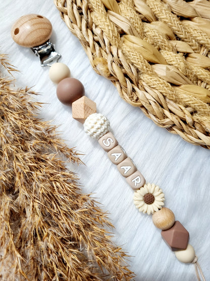 Speenkoord met naam faye daisy beige