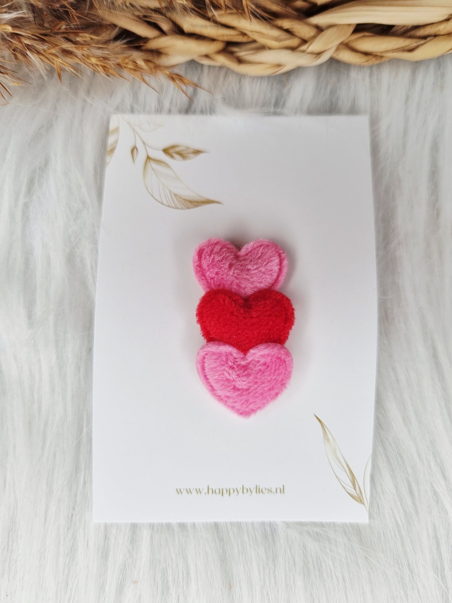 Anti-slip haarspeldje hart bont mix roze, rood