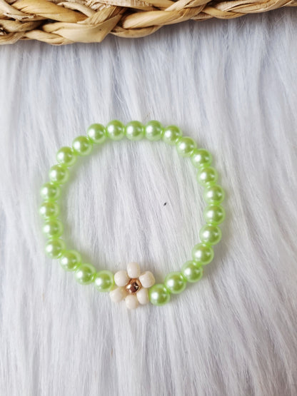 Kinder armband Pearl daisy single groen