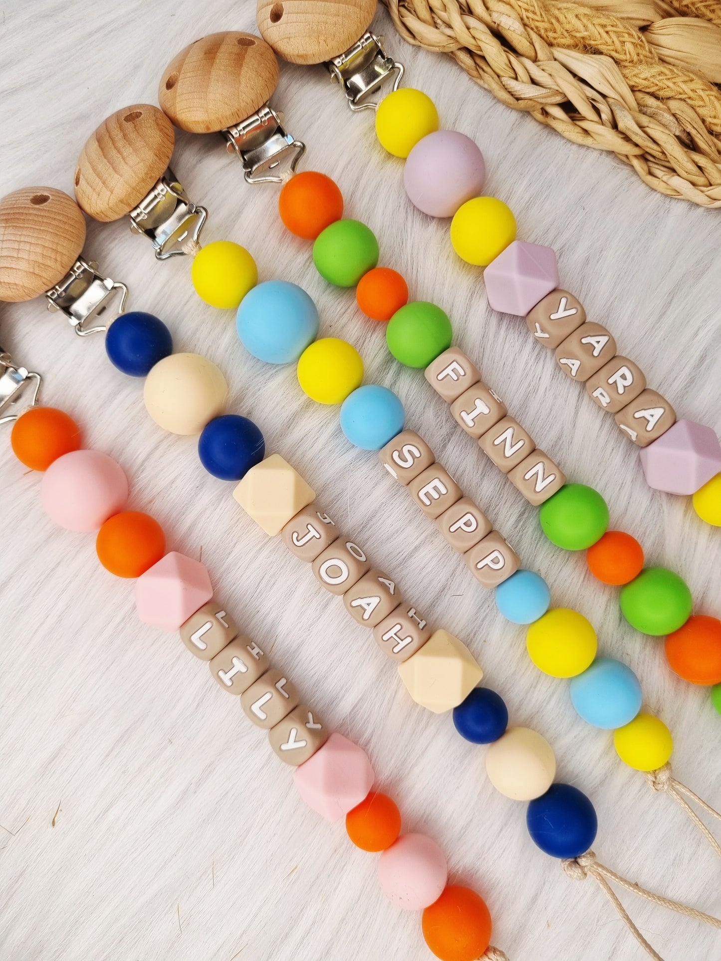 Speenkoord met naam - Colorblocking