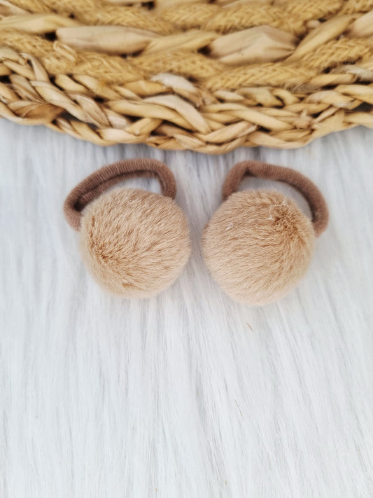 Mini haarelastiekjes Bont bolletje beige 2 stuks