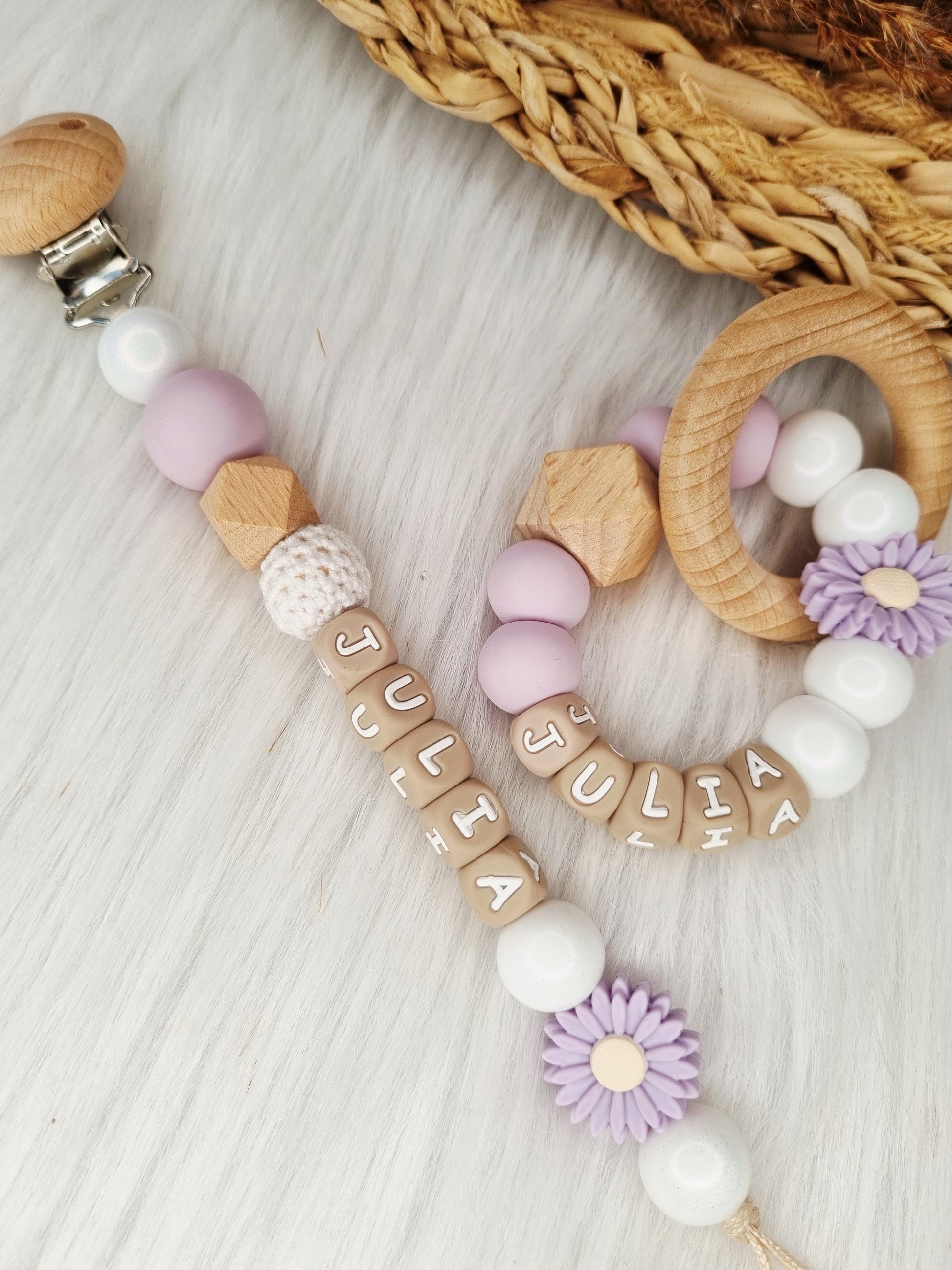 speenkoord daisy lila met bijpassende bijtring