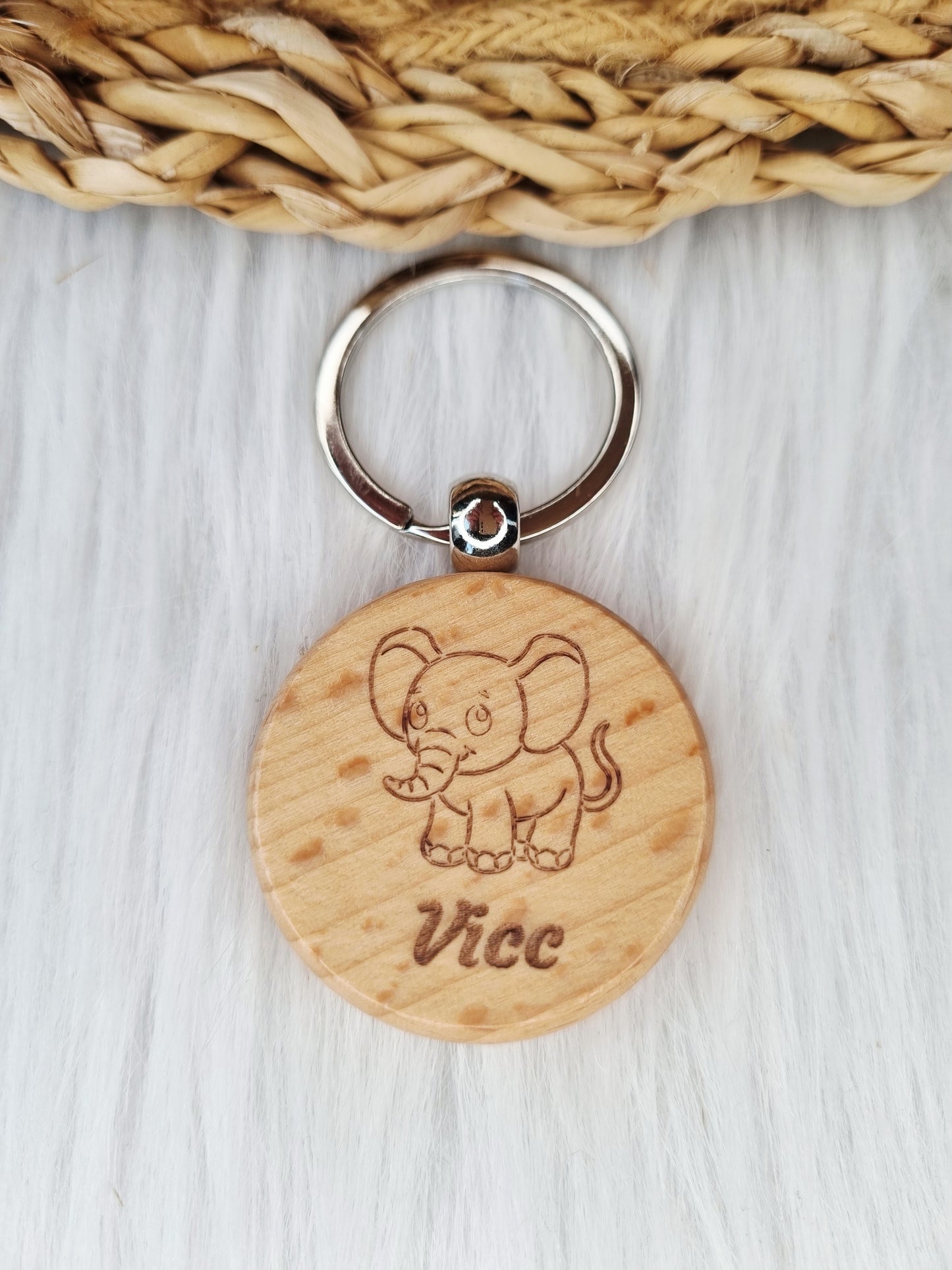 Sleutelhanger hout gegraveerd olifant