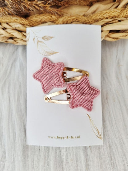 Haarspeldje Ster rib 2 stuks oud roze