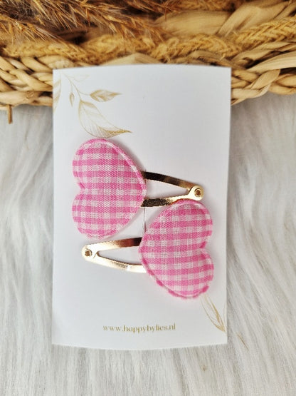 Haarspeldje Hart ruitjes 2 stuks roze