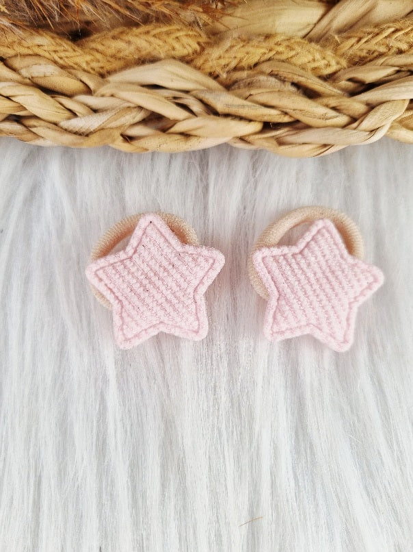 Mini haarelastiekjes Ster rib 2 stuks light pink