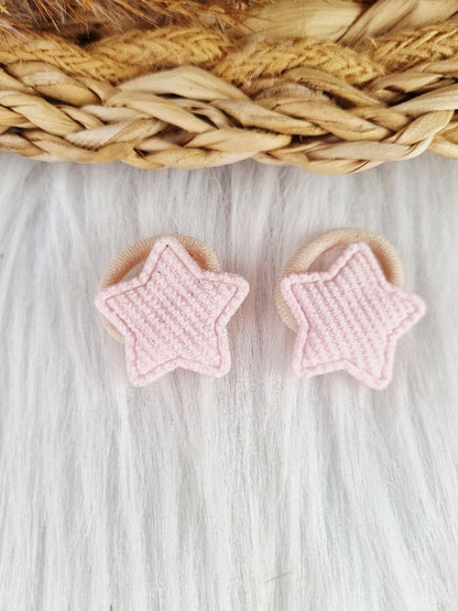 Mini haarelastiekjes Ster rib 2 stuks light pink