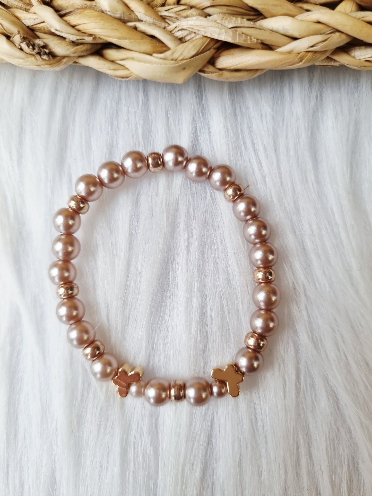 Kinderarmband - Pearl vlinder goud bruin