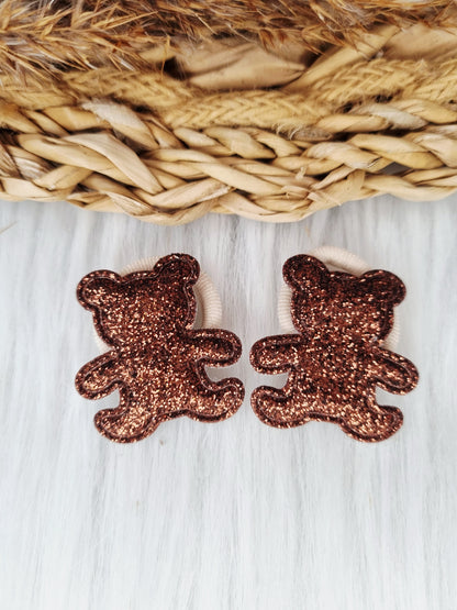 Mini haarelastiekje Beer glitter 2 stuks bruin