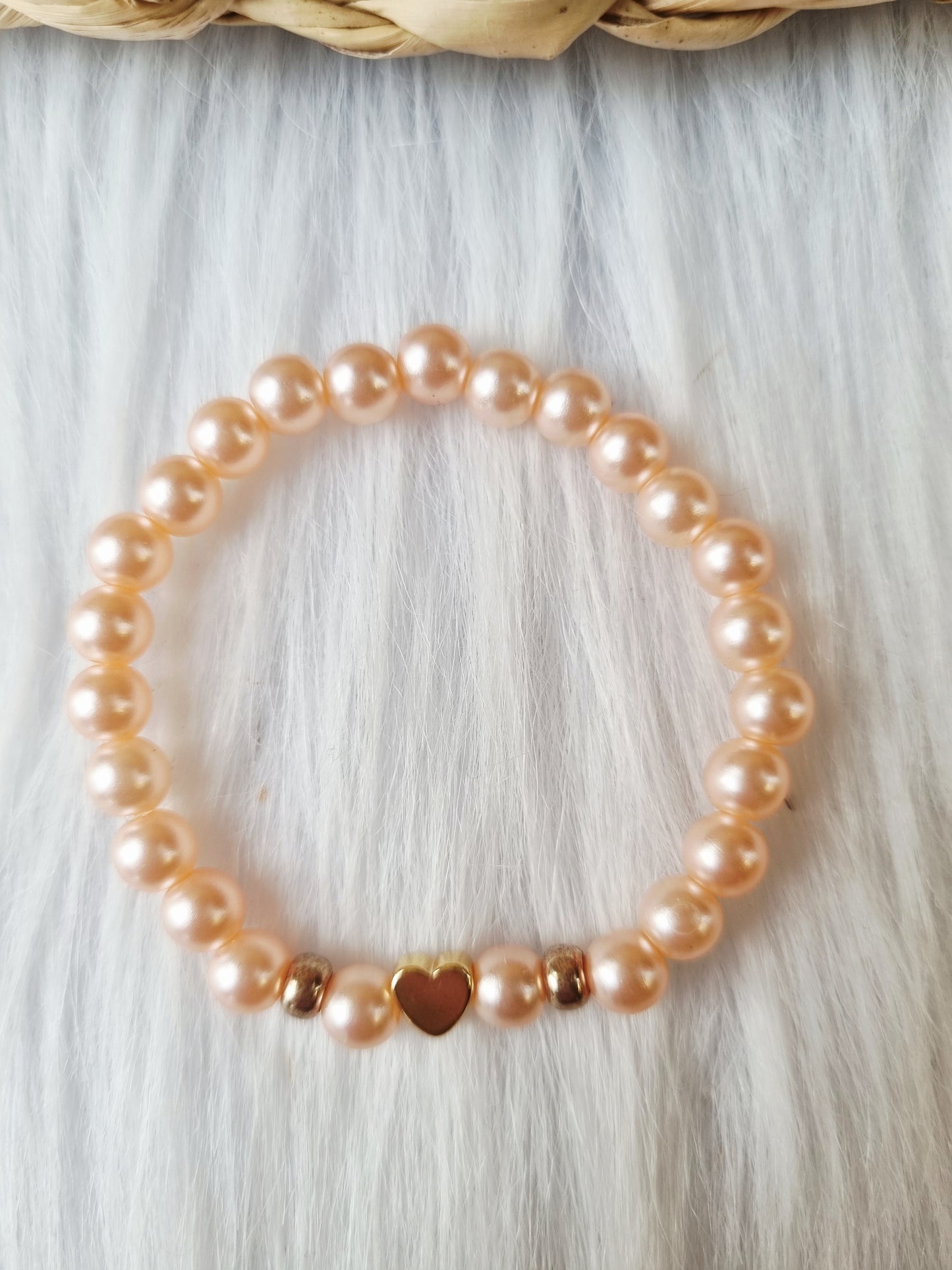 Kinder armband Pearl hart zalmroze
