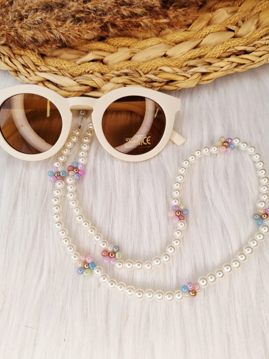 Zonnebrilkoord Daisy pearl wit-pastel