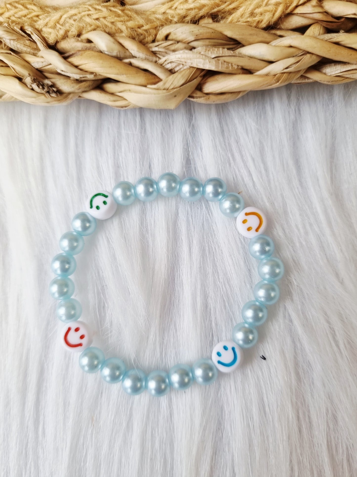 Kinderarmband - Pearl smiley colors blauw