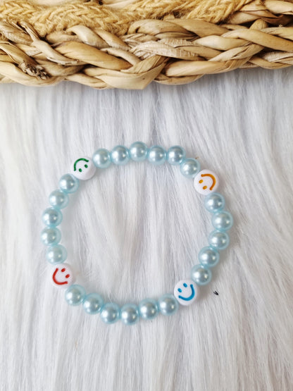 Kinderarmband - Pearl smiley colors blauw