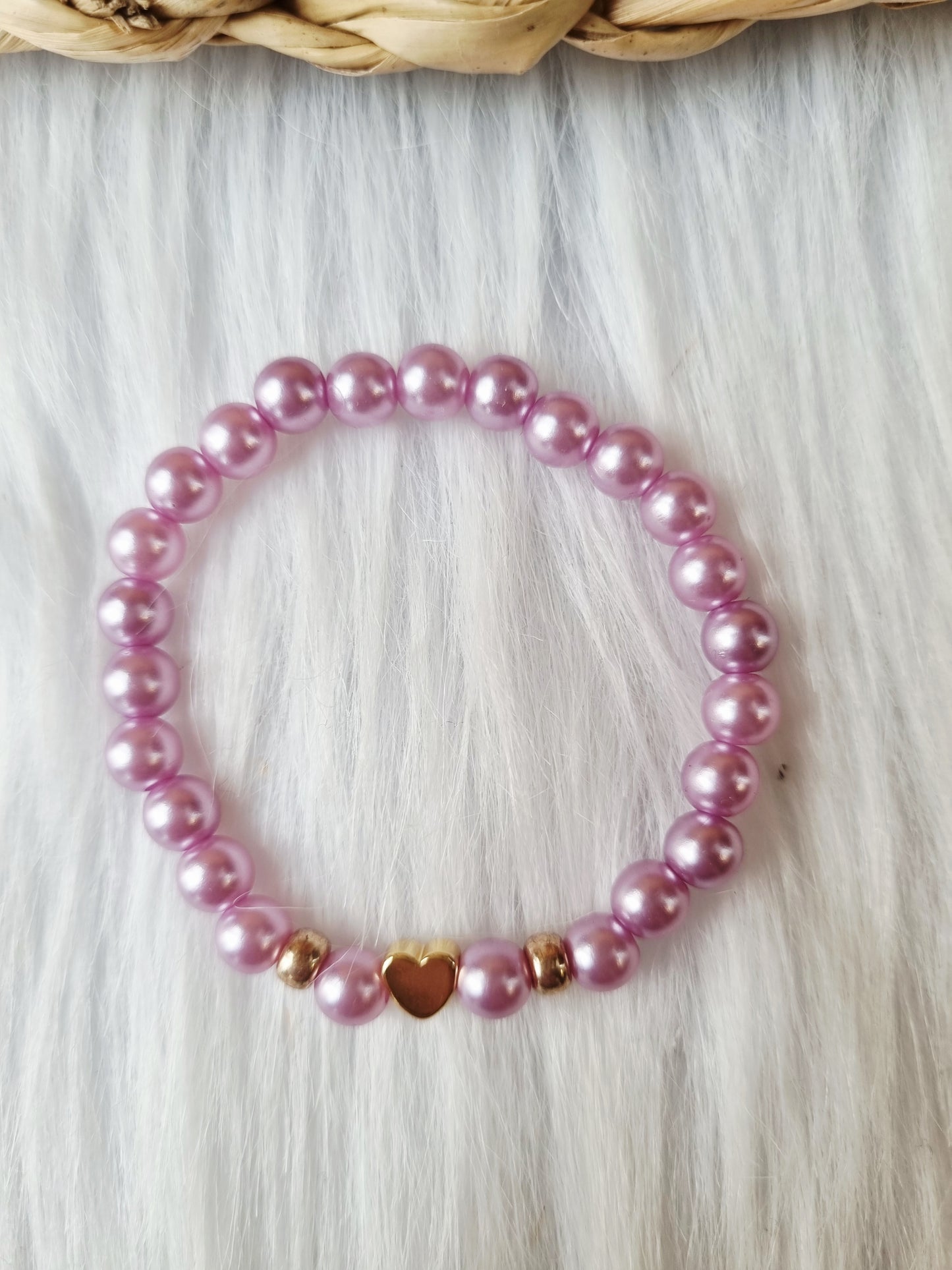 Kinder armband Pearl hart lila