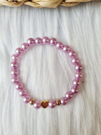 Kinder armband Pearl hart lila