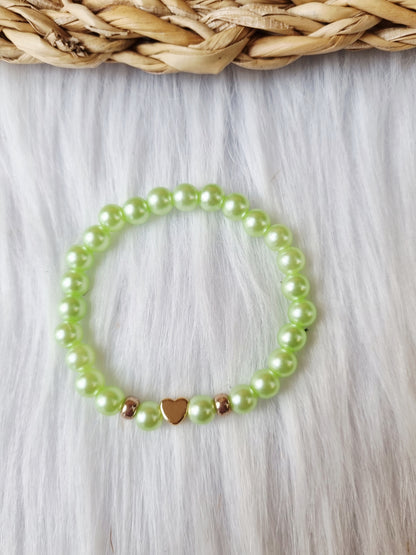 Kinder armband Pearl hart groen