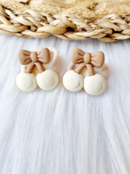 Mini haar elastiekjes Kersjes 2 stuks creme