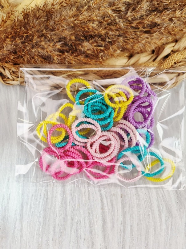 Mini haarelastiekjes ribbel multi color 50 stuks - happy mix