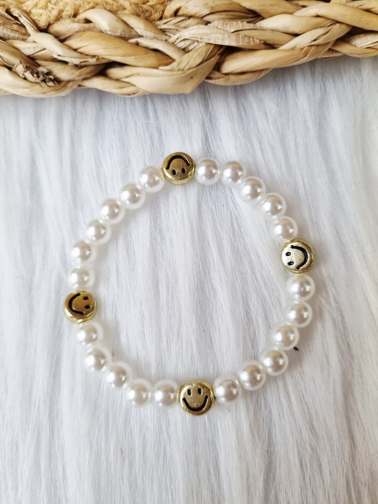 Kinderarmband - Pearl smiley goud wit
