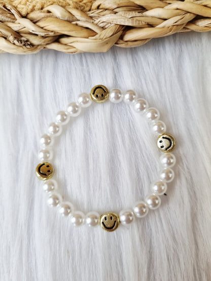 Kinderarmband - Pearl smiley goud wit