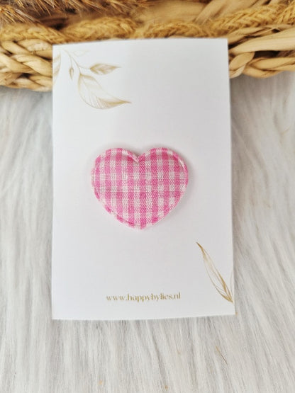 Anti-slip haarspeldje hart ruitjes roze