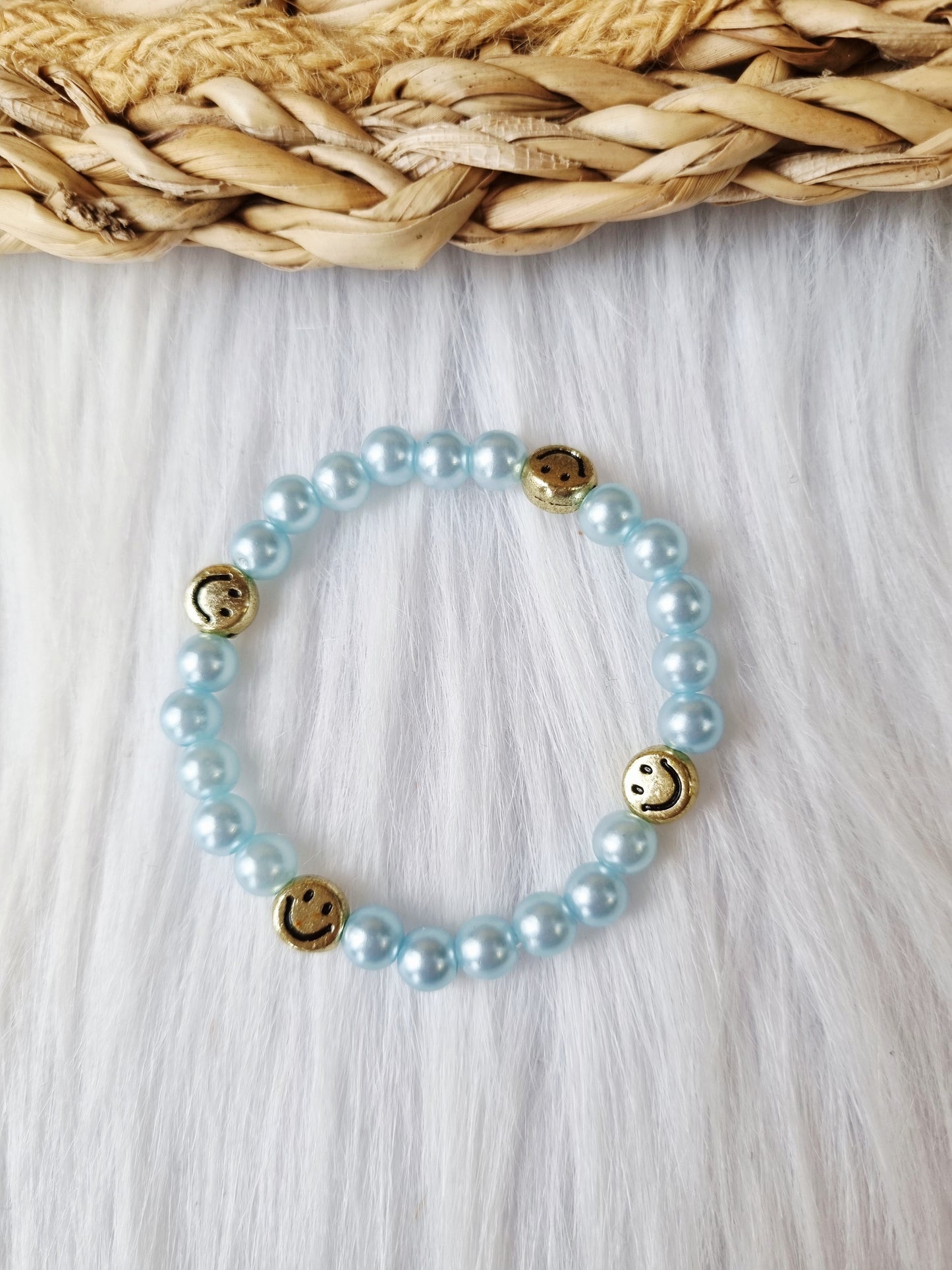 Kinderarmband - Pearl smiley goud blauw