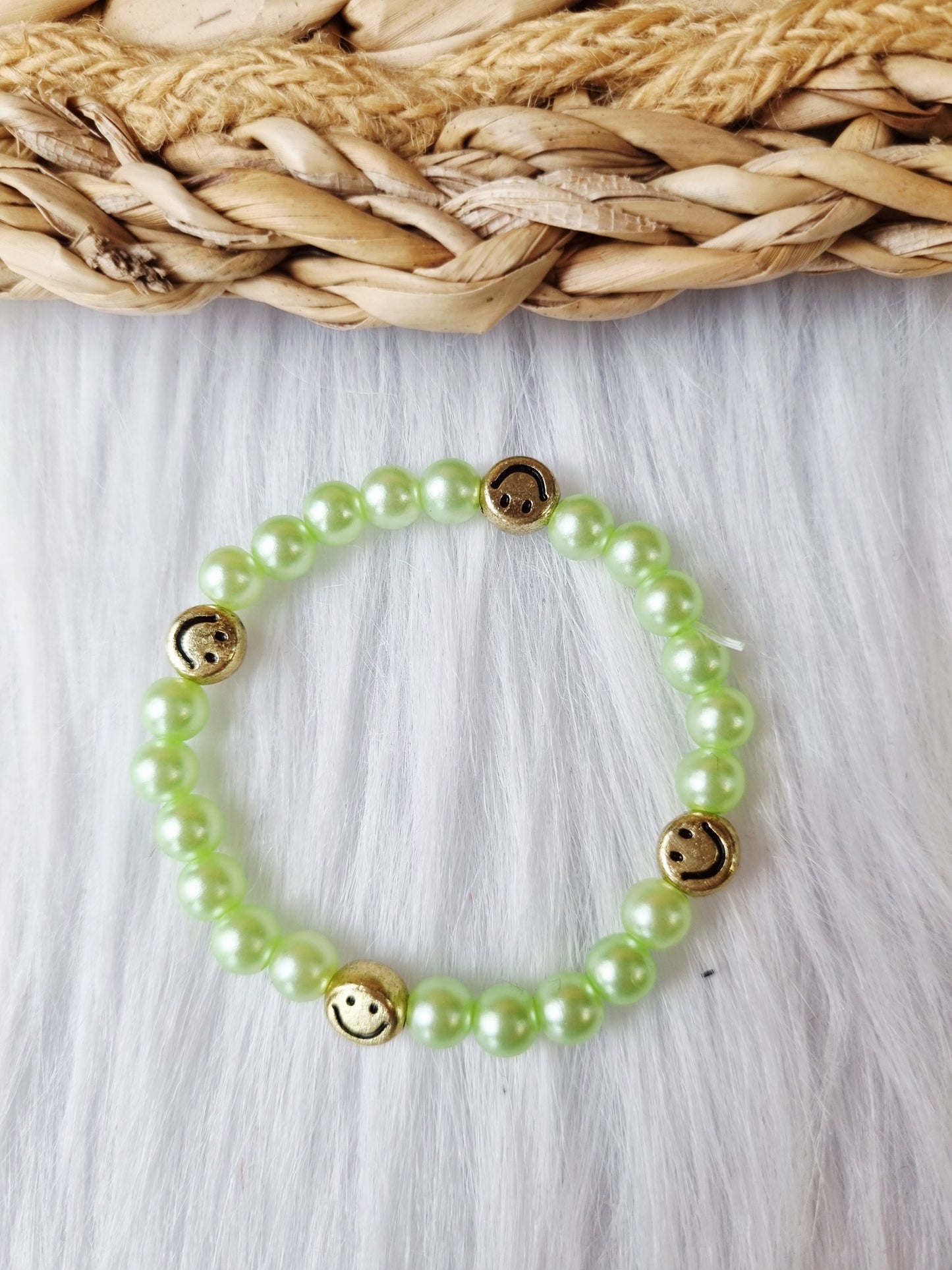 Kinderarmband - Pearl smiley goud groen