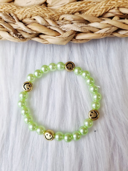 Kinderarmband - Pearl smiley goud groen
