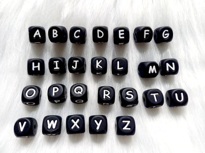 zwarte siliconen letter kralen, diy, bpa vrij