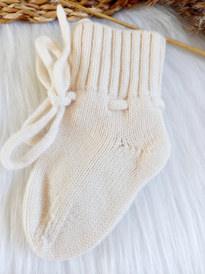 merino baby slofjes creme, zachte babyslofjes, merino wol