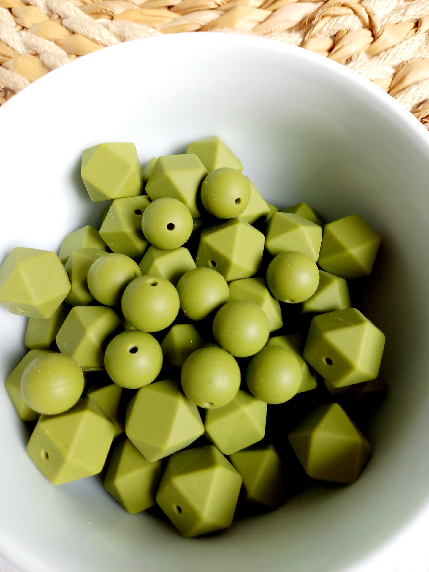 Siliconen kralen groen mos, diy, ronde kralen, hexagon kralen