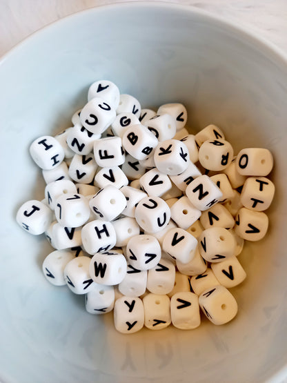 Witte siliconen letter kralen, diy, bpa vrij